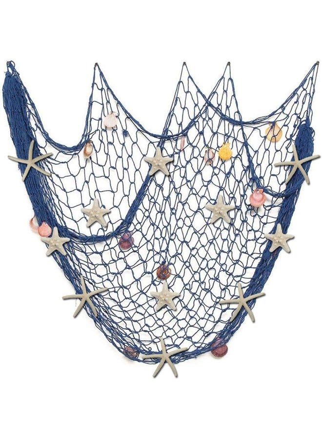 79 x 59 inch Nature Fish Net Wall Decoration with Colorful Sea Shells and 10 Pcs Natural Starfish Ocean Themed Mediterranean Style Fishing Net for Beach Party, Wedding, Photography Wall Decoration - Image 1